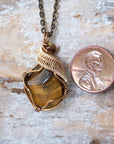 Wire Wrapped Raw Tiger's Eye Pendant - Antique Bronze and Gold Plated DesignsbyNatureGems