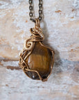 Wire Wrapped Raw Tiger's Eye Pendant - Antique Bronze and Gold Plated DesignsbyNatureGems