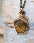 Wire Wrapped Raw Tiger's Eye Pendant - Antique Bronze and Gold Plated DesignsbyNatureGems