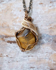 Wire Wrapped Raw Tiger's Eye Pendant - Antique Bronze and Gold Plated DesignsbyNatureGems