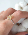 Woman wearing adjustable citrine ring sterling silver 925 on finger - natural crystal wire wrapped handmade ring November birthstone styled on hand